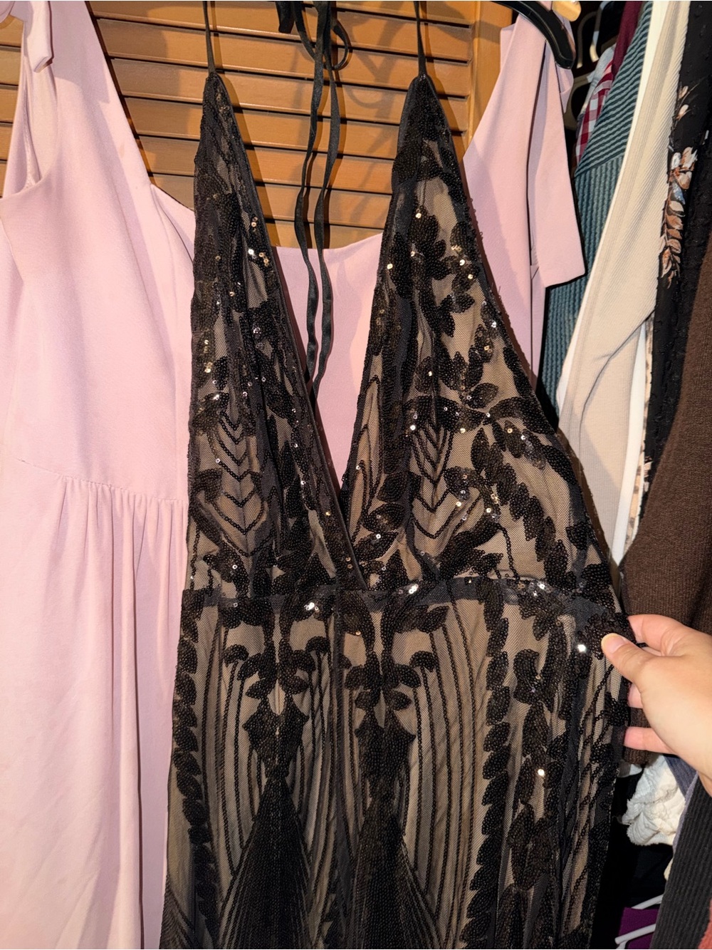 Black Sequin Mesh Jumpsuit - V-Neck